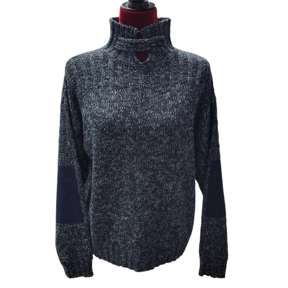 CURIO New York Knit Sweater Turtleneck Button Detail Patch Elbows Sz Lg H479